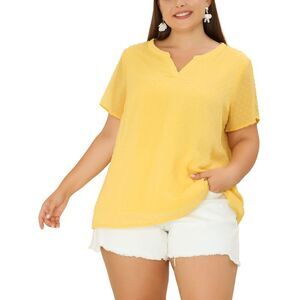 Women's Plus Size Blouses Pin Dots Round Neck Basic Top Yellow